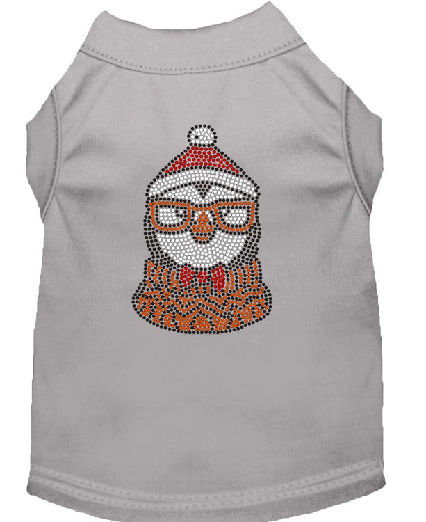 Hipster Penguin Rhinestone Dog Shirt Grey Sm